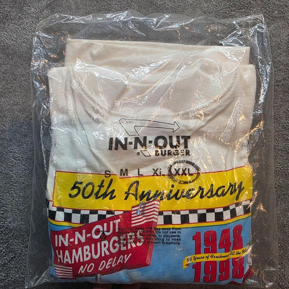 Vintage In-N-Out Burger Shirt Mens 2XL White 50th Anniversary 1948-1998 Hanes